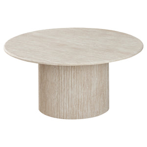 Table basse ronde effet travertin
