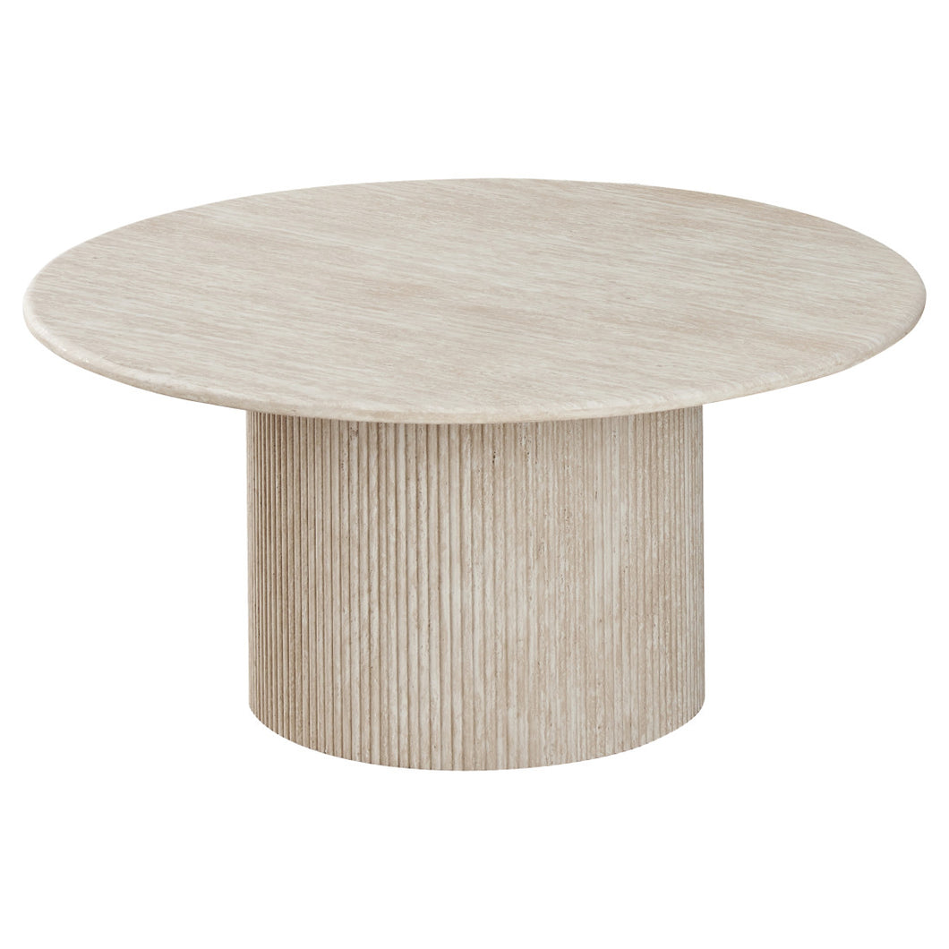 Table basse ronde effet travertin