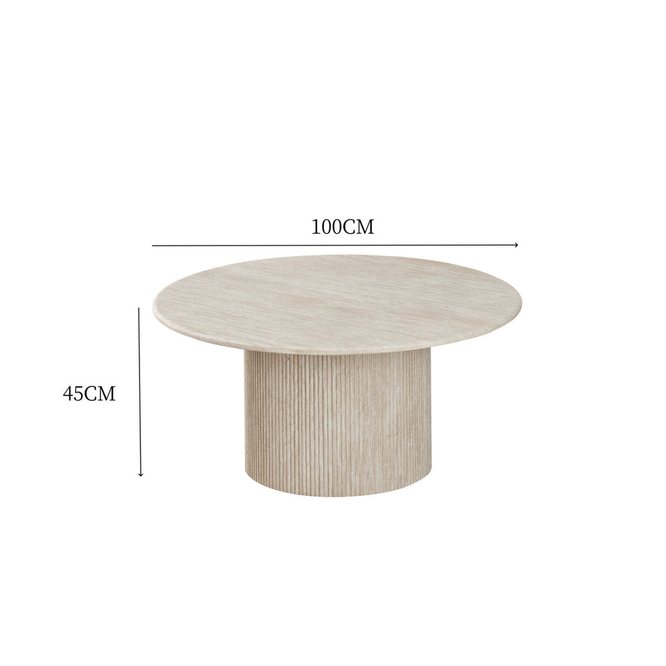 Table basse ronde effet travertin