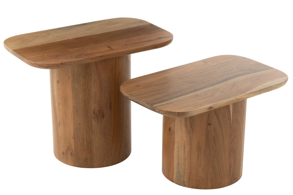 Ensemble de 2 tables d'appoint en bois d'acacia/MDF naturel