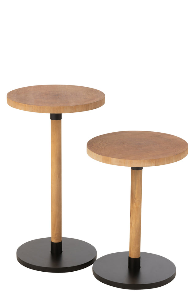 Ensemble de 2 tables d'appoint Ron MDF/Pin naturel noir